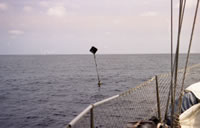 Precies halverwege dobbert er een boei.